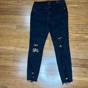 Judy Blue Skinny fit Destructed Black Denim with Cheetah Patches